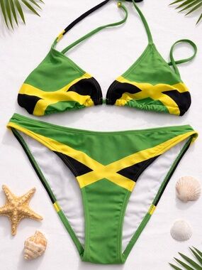 Green Jamaica-Inspired Triangle Bikini Set
